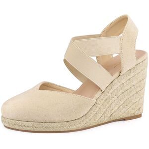 Platform Closed Toe Espadrille Wedge Heel Sandals Beige